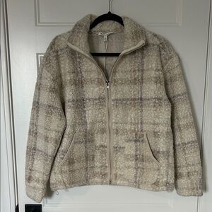 Workshop Republic Clothing Beige and Brown Plaid Teddy Jacket